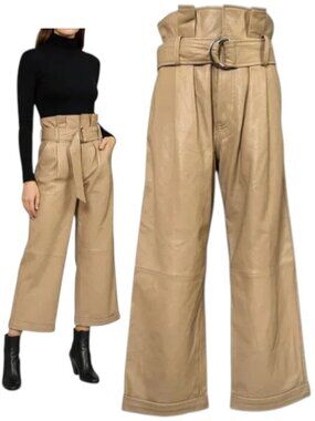 Marissa Webb Dixon Lambskin Leather Paperbag Pant Desert 6